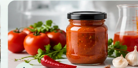 Salsa de tomate en frasco junto a ingredientes frescos